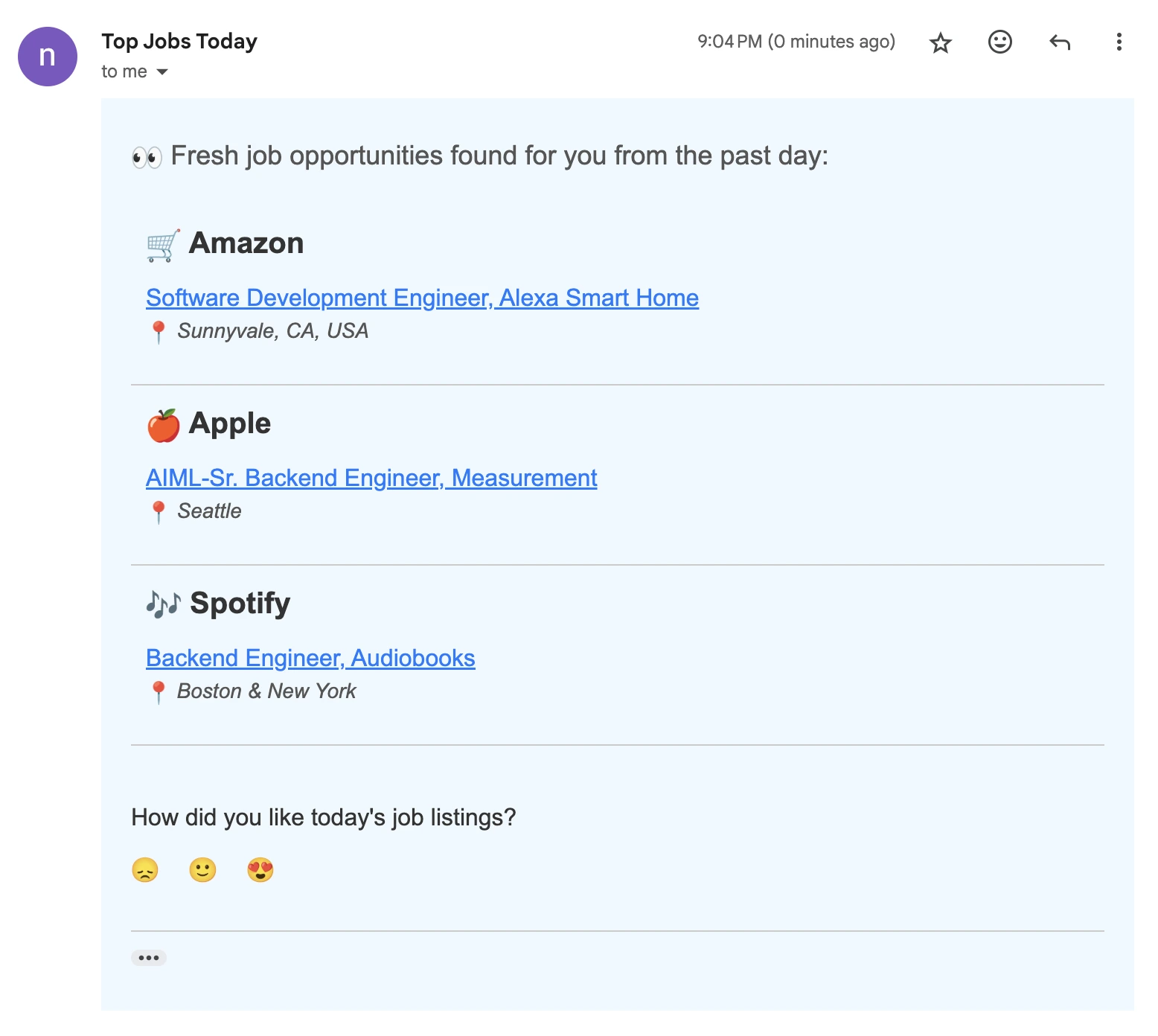 Example of backend developer job alert