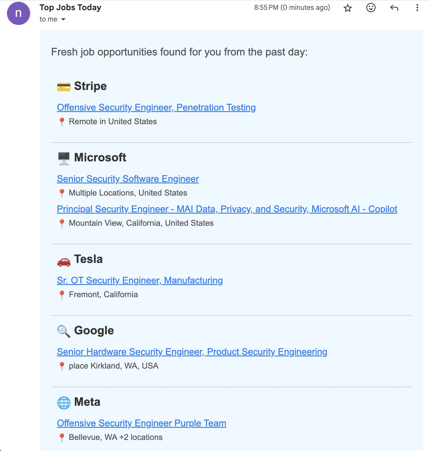 Example of security job email