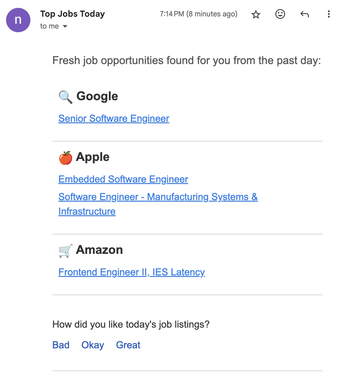 Example of FAANG jobs in India email