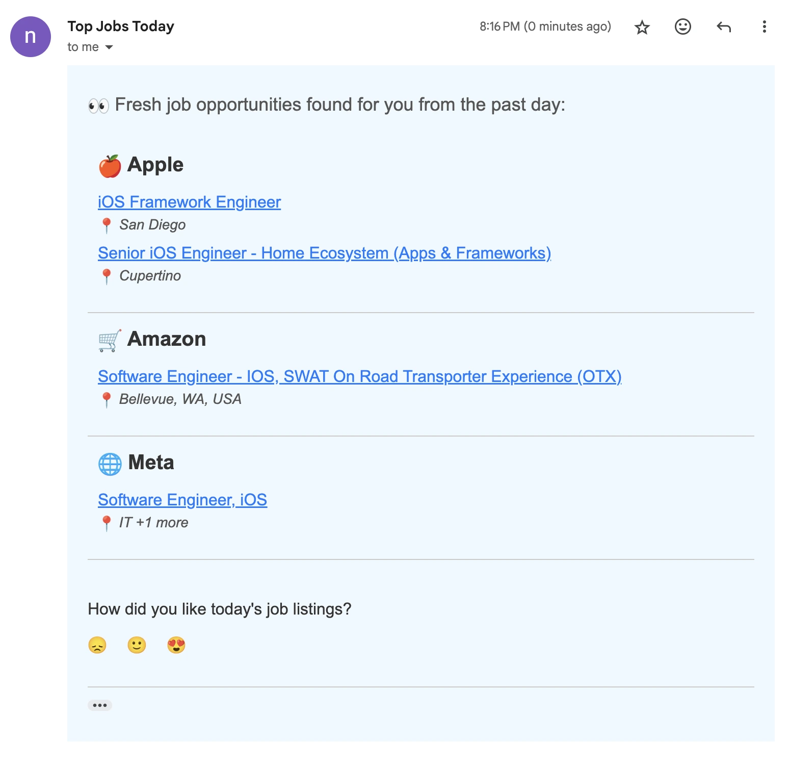Example of iOS developer job email
